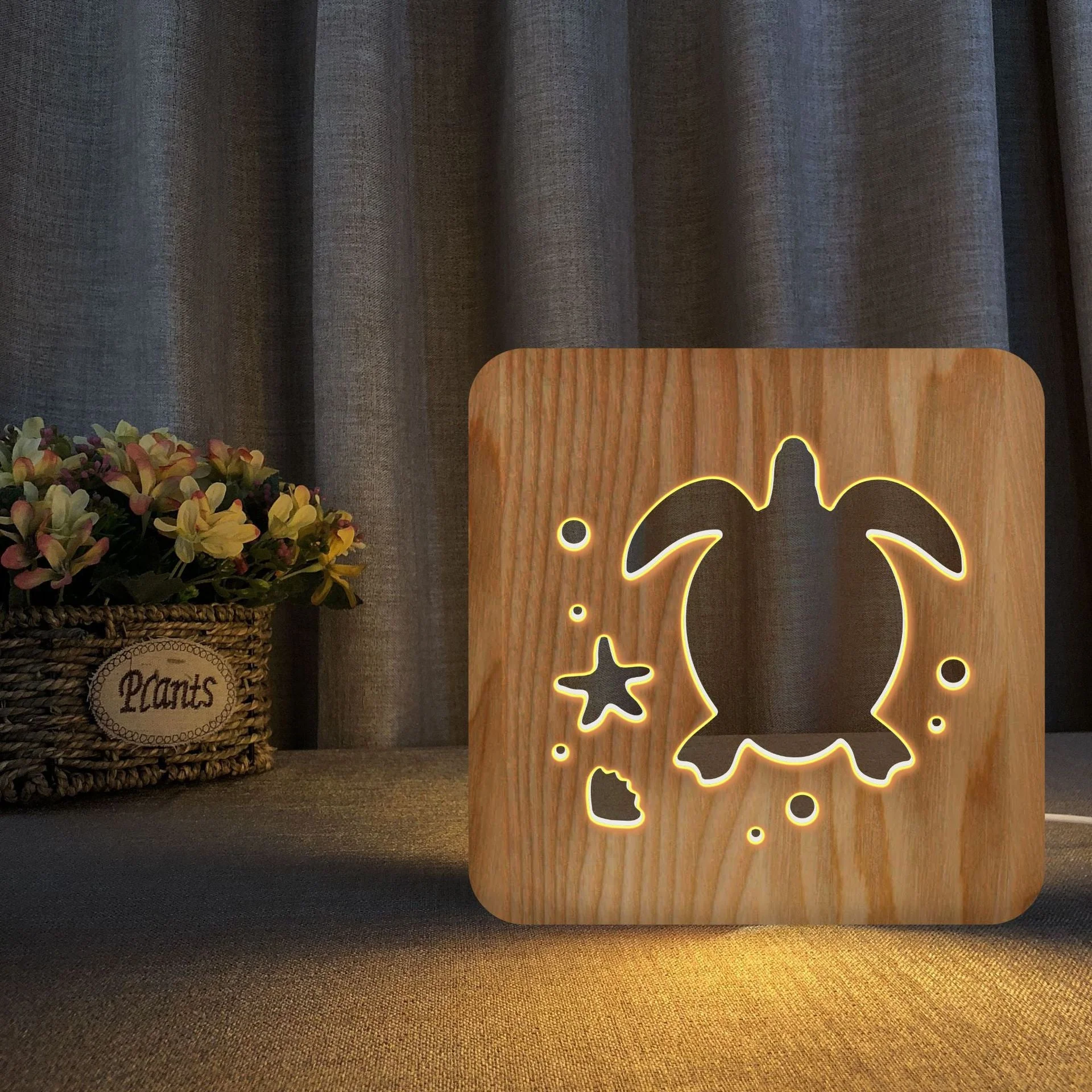Lampe Tortue Décorative en Bois