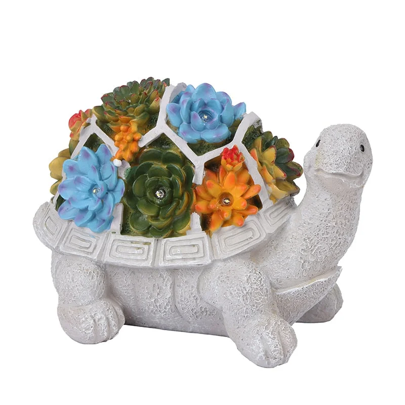 Statue Tortue Solaire - Fleurs vue de près