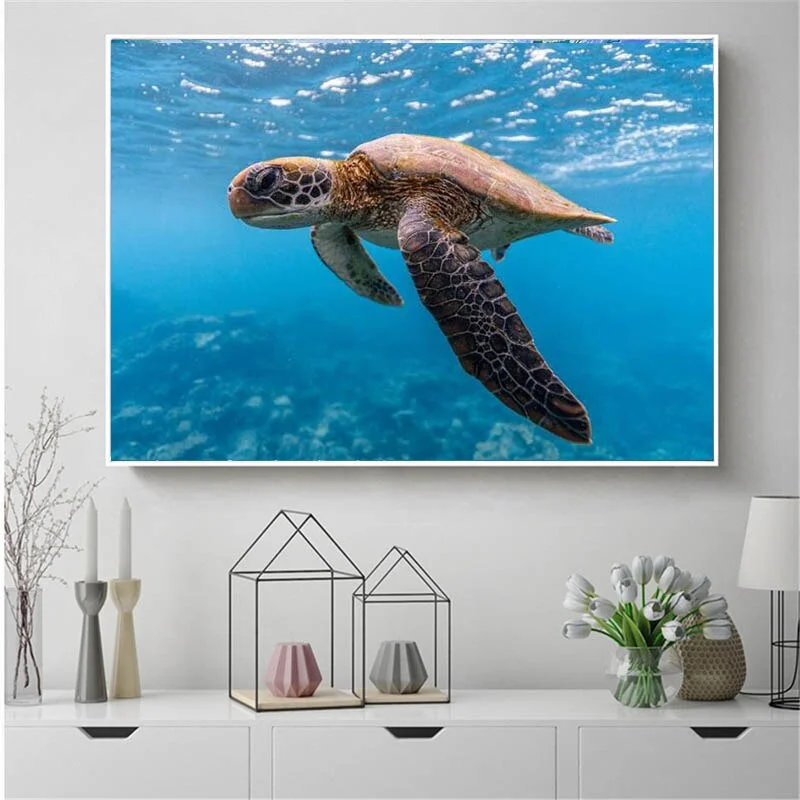 Affiche Tortue Marine en pleine exploration sous l'eau