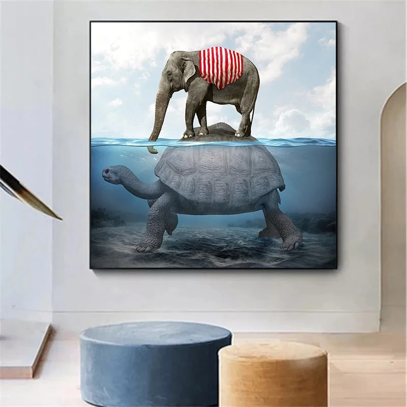 Poster Tortue et Eléphant