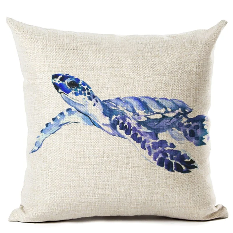 Housse de Coussin Tortue Bleu