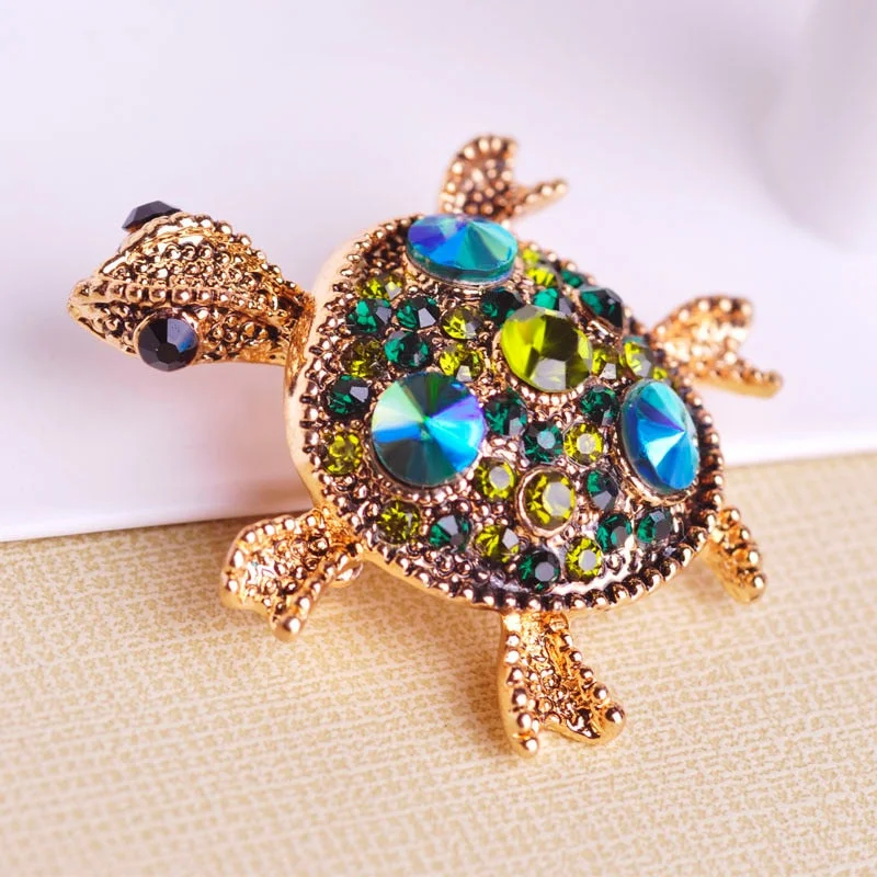 Broche Tortue Multicolore Or en détail