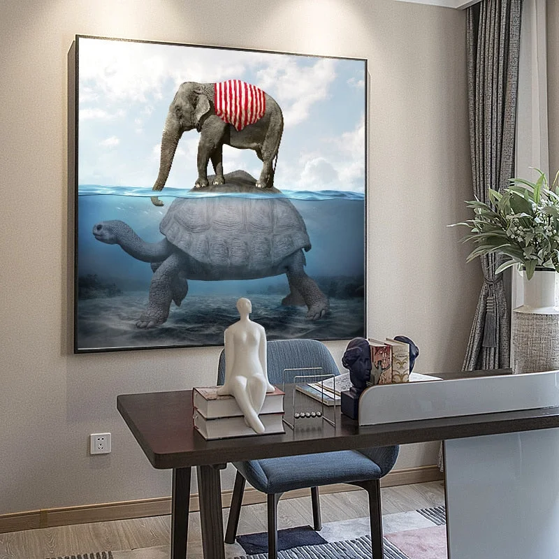 Poster Tortue et Eléphant