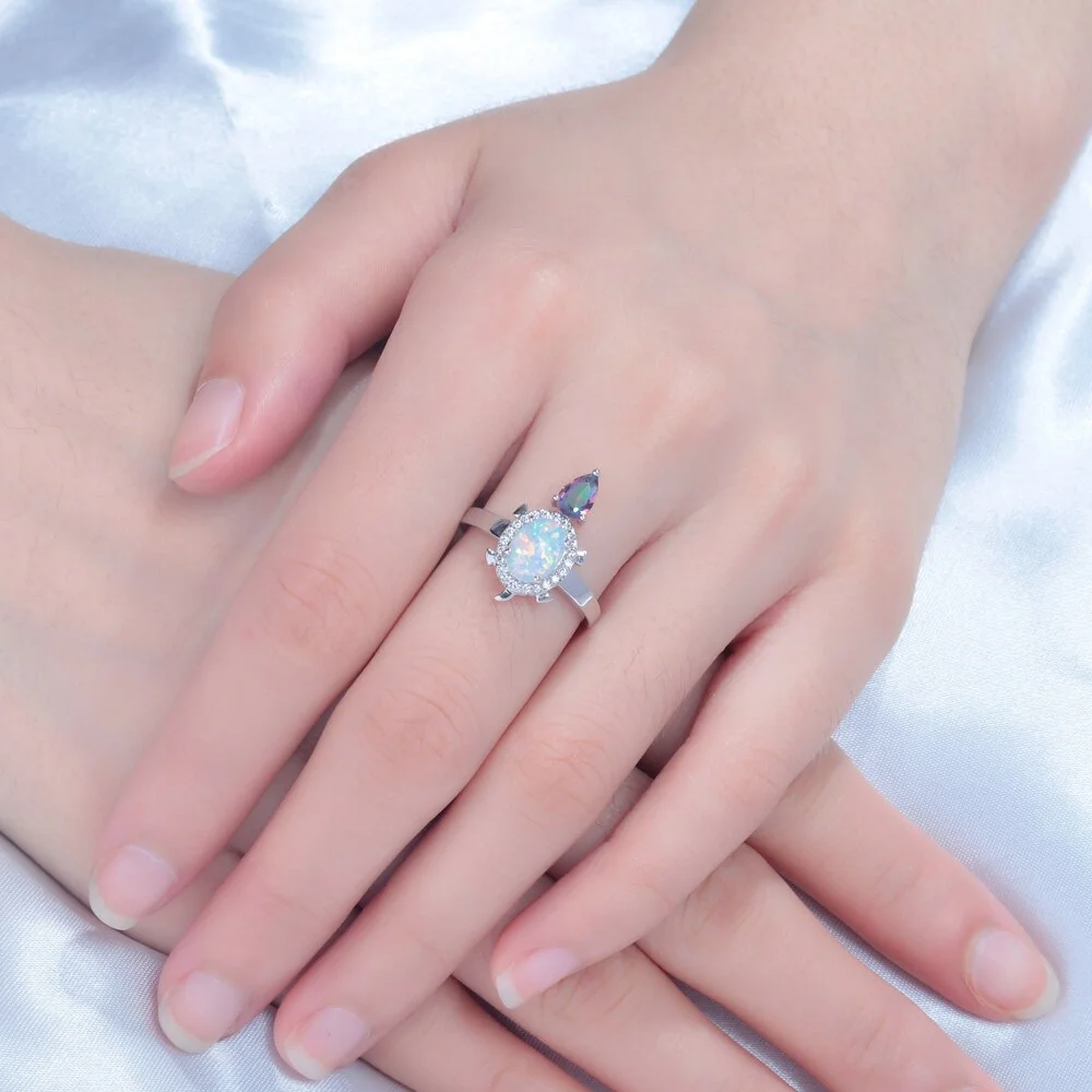 Bague Tortue Opaline portée