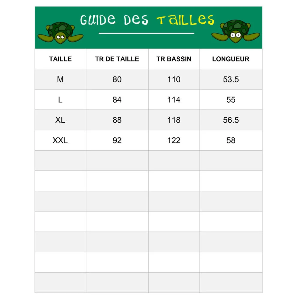 Guide des Tailles du Short de Bain Tortue