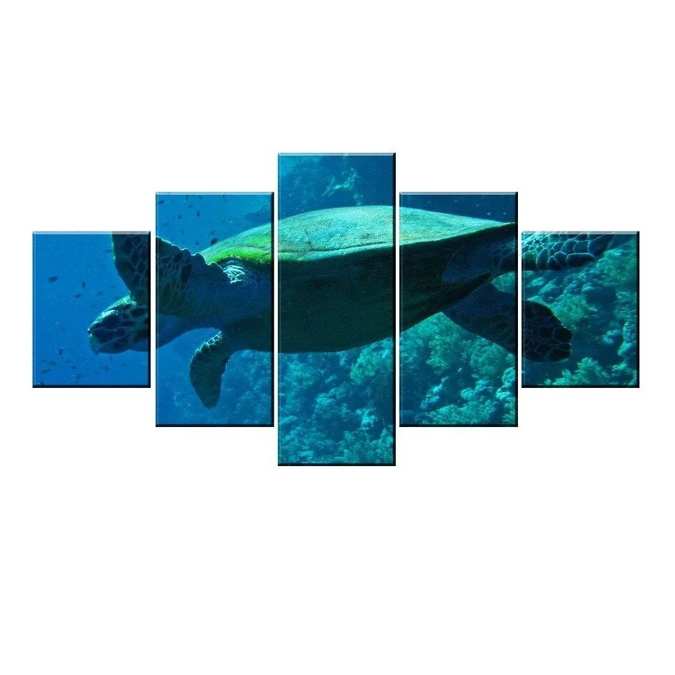 Tableau avec tortue en baignade profonde