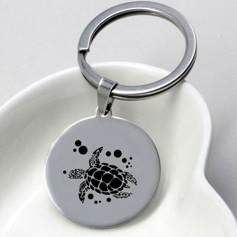 Porte-clé tortue gravé en acier inoxydable