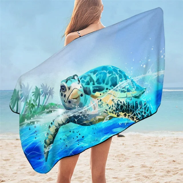 Serviette de Plage Tortue de Mer en Microfibre