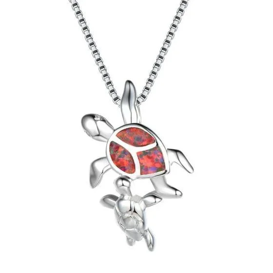 Pendentif Tortue - Mom & Baby en Argent