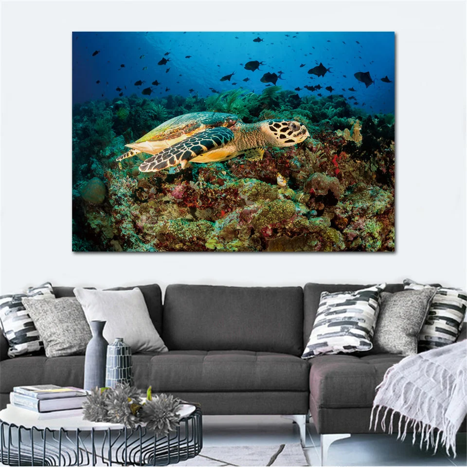 Tableau Tortue - Corail – Image 2