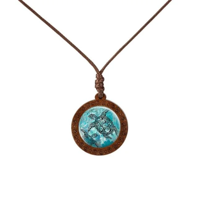 Collier Tortue en Bois - Médaillon